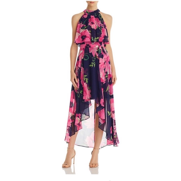 BEAUTIFUL/FLATTERING ELIZA J floral halter maxi chiffon dress Size 14 🌺 - Picture 1 of 7